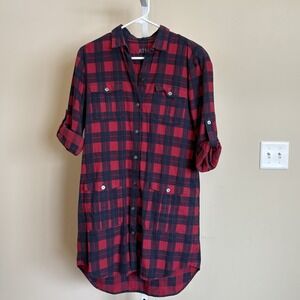 ATM Anthony Thomas Melillo‎ Plaid Flannel Long Sleeve Shirt Dress Red Black Med